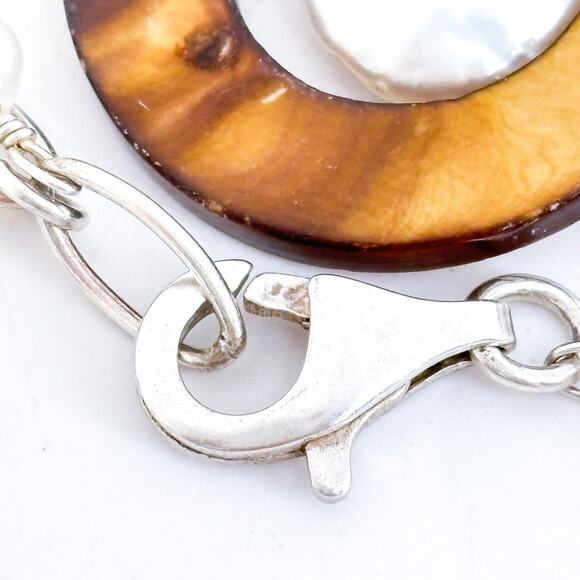 Vintage Sterling Silver 925 Turquoise Pearl Cameo Charm Necklace 17”-19” - Picture 6 of 6